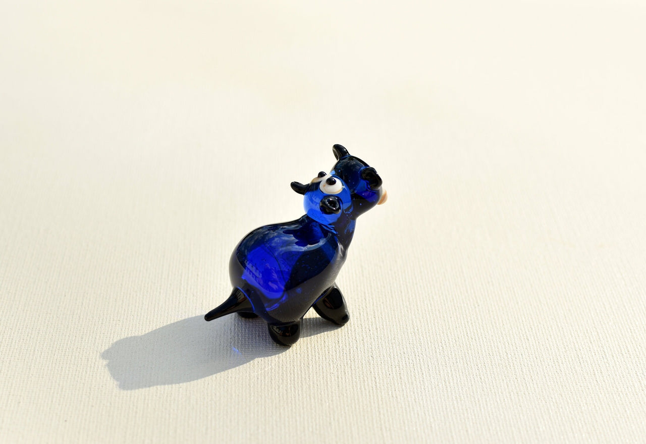 Handmade Cobalt Blue Glass Hippo Figurine: Whimsical Art Glass Sculpture