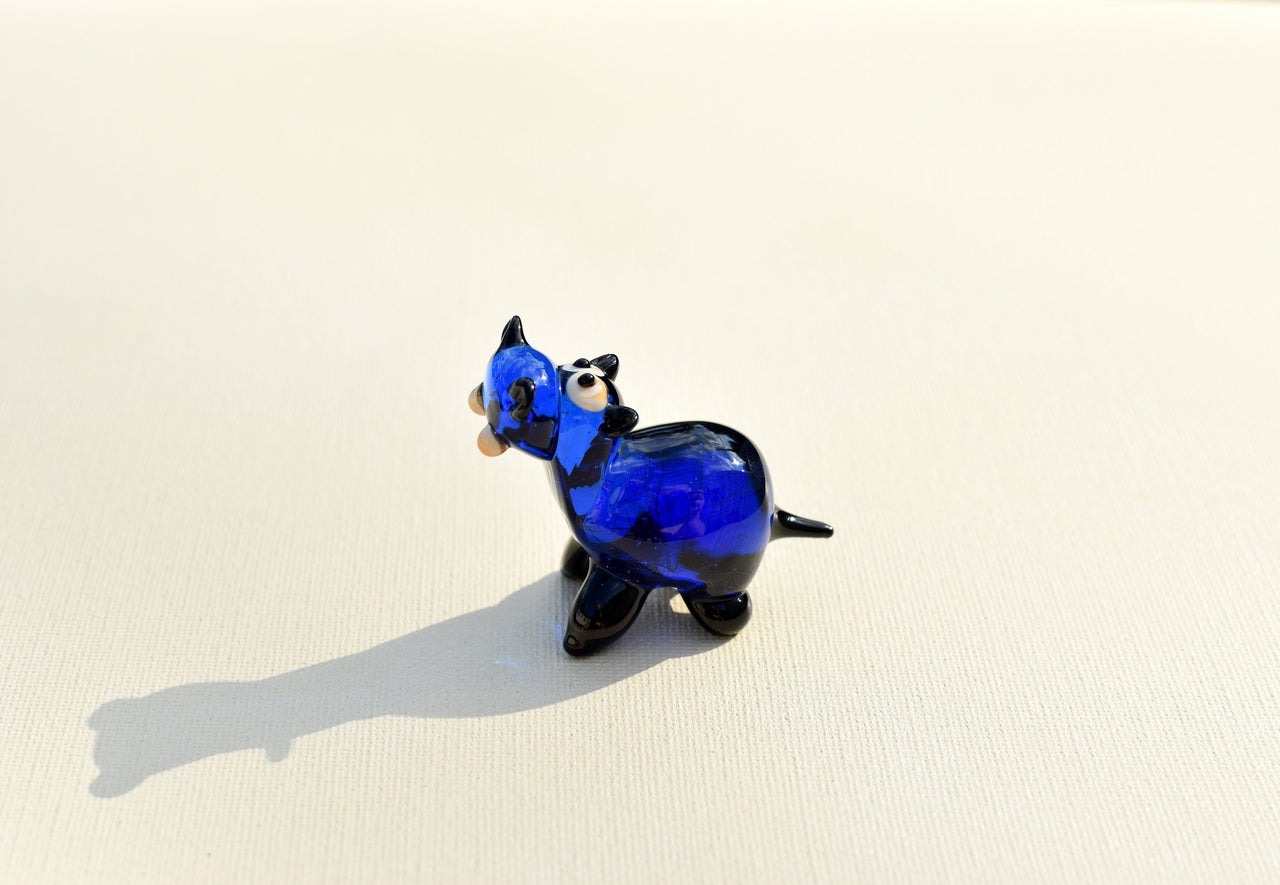Handmade Cobalt Blue Glass Hippo Figurine: Whimsical Art Glass Sculpture