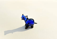 Handmade Cobalt Blue Glass Hippo Figurine: Whimsical Art Glass Sculpture