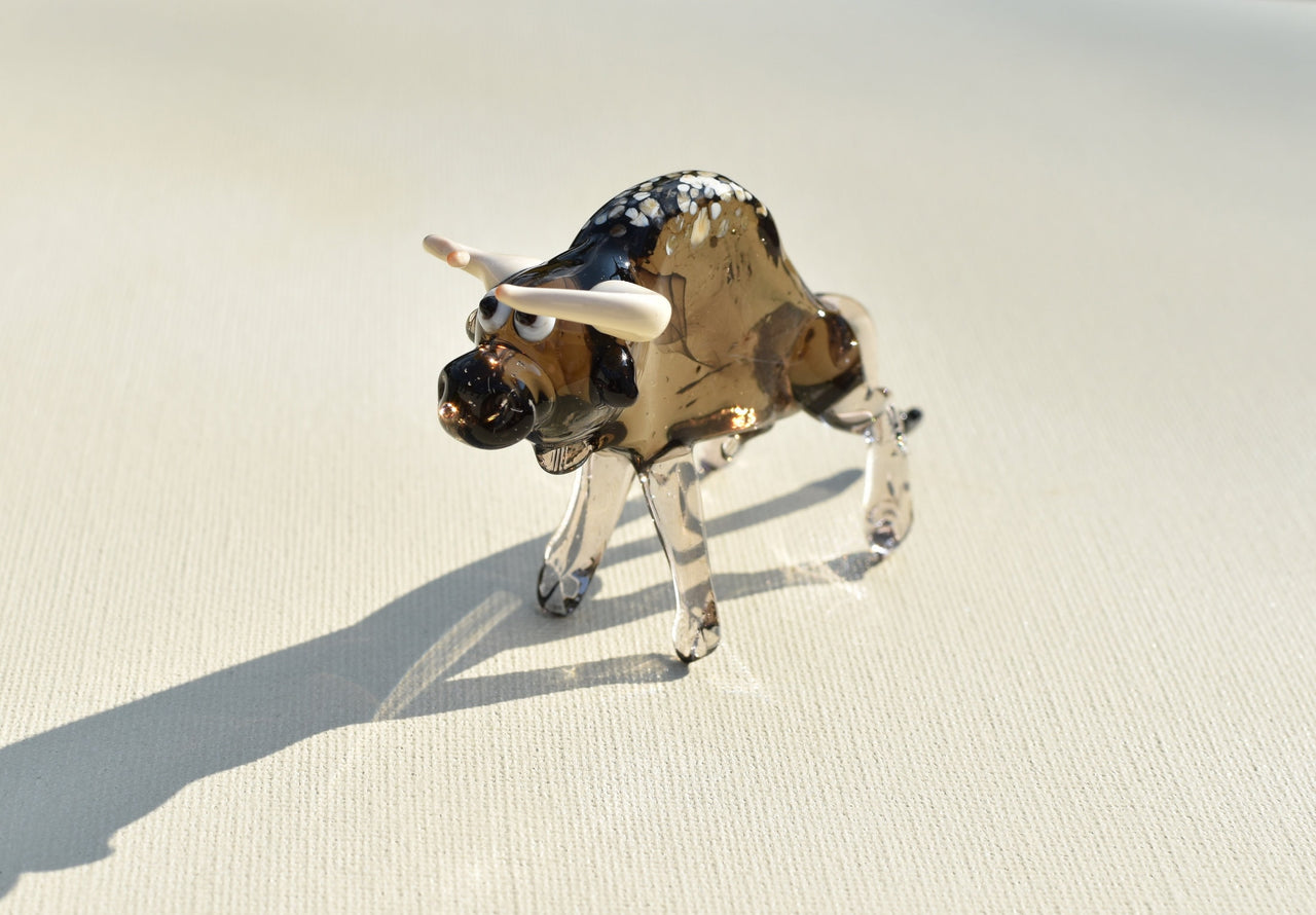 Handmade Glass Bull Figurine: Flame Worked Art Glass Animal