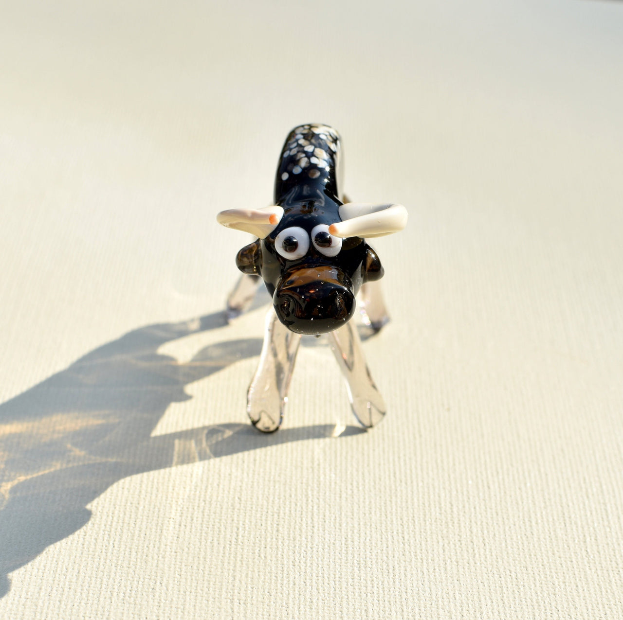 Handmade Glass Bull Figurine: Flame Worked Art Glass Animal