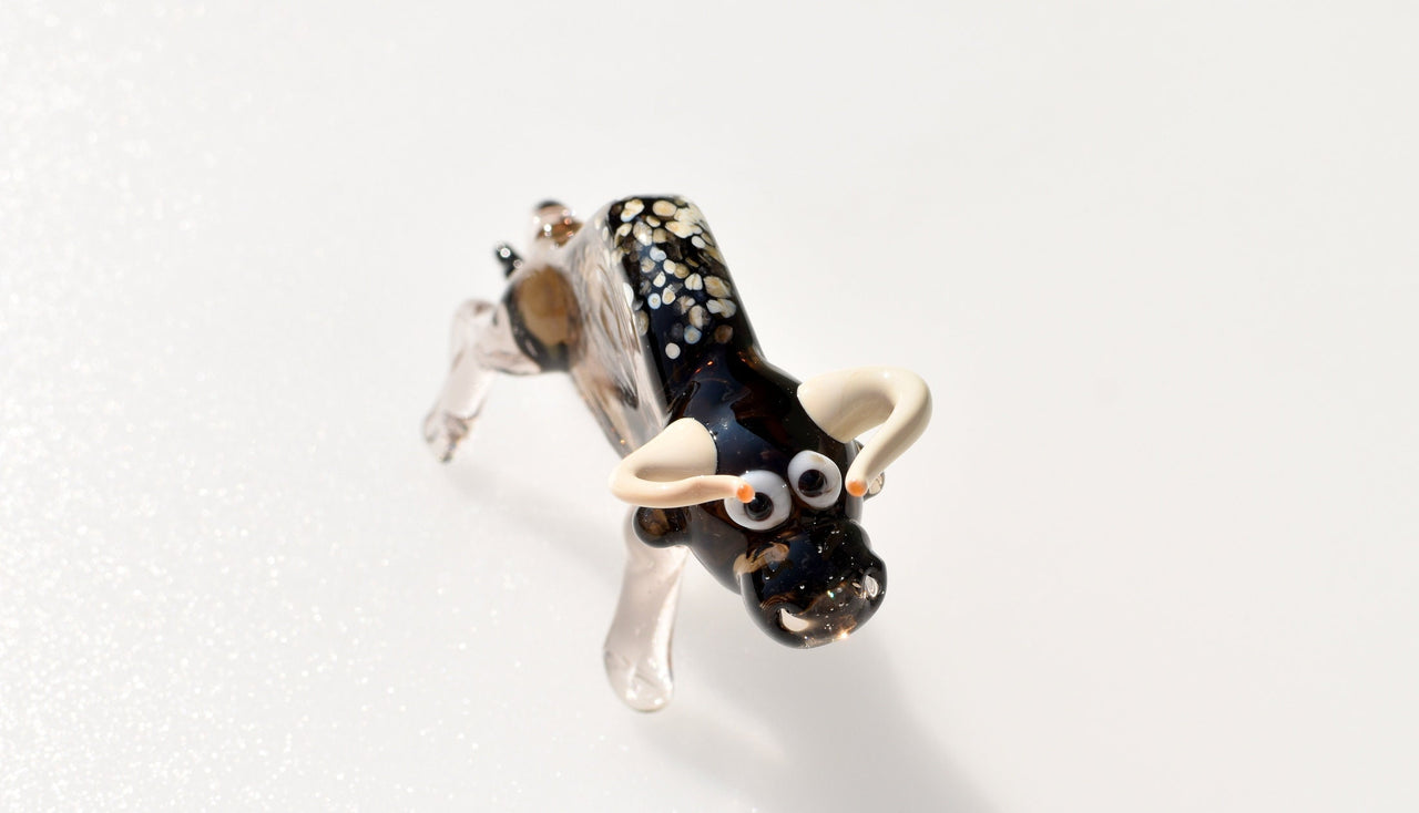 Handmade Glass Bull Figurine: Flame Worked Art Glass Animal