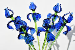 Hand Blown Glass Iris Flowers - Handmade Glass Flowers Long Stem - Murano Style Blue Iris - Glass Flower Bouquet Gift - Unique Gift for Her