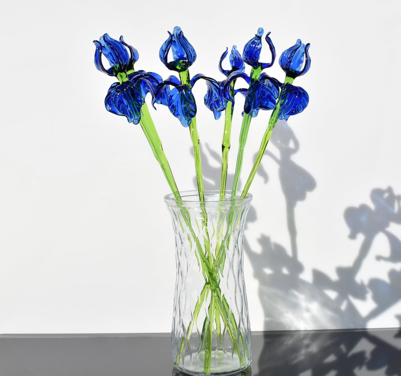 Hand Blown Glass Iris Flowers, Handmade Glass Flowers Long Stem, Murano Style Blue Iris, Glass Flower Bouquet Gift, Mothers Day Gift for Her