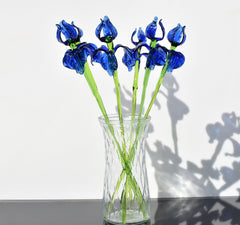 Hand Blown Glass Iris Flowers, Handmade Glass Flowers Long Stem, Murano Style Blue Iris, Glass Flower Bouquet Gift, Mothers Day Gift for Her