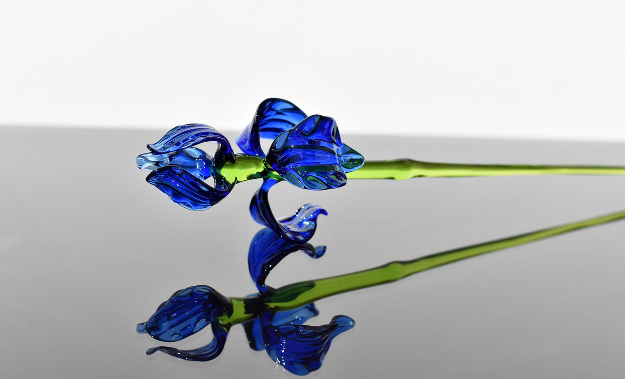 Hand Blown Glass Iris Flowers - Handmade Glass Flowers Long Stem - Murano Style Blue Iris - Glass Flower Bouquet Gift - Unique Gift for Her