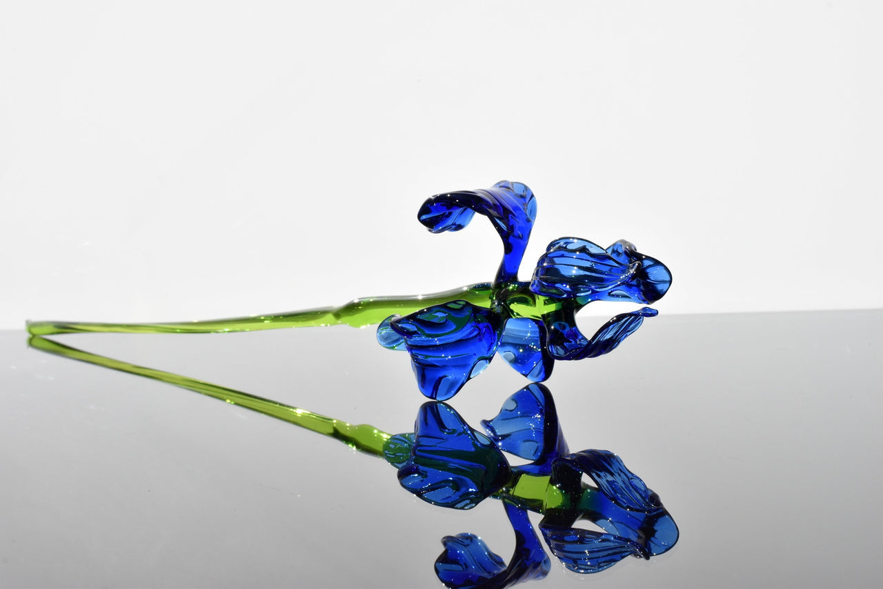 Hand Blown Glass Iris Flowers, Handmade Glass Flowers Long Stem, Murano Style Blue Iris, Glass Flower Bouquet Gift, Mothers Day Gift for Her