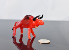 Handmade Red Glass Bull Figurine: Whimsical Flamework Animal