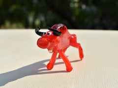Handmade Red Glass Bull Figurine: Whimsical Flamework Animal