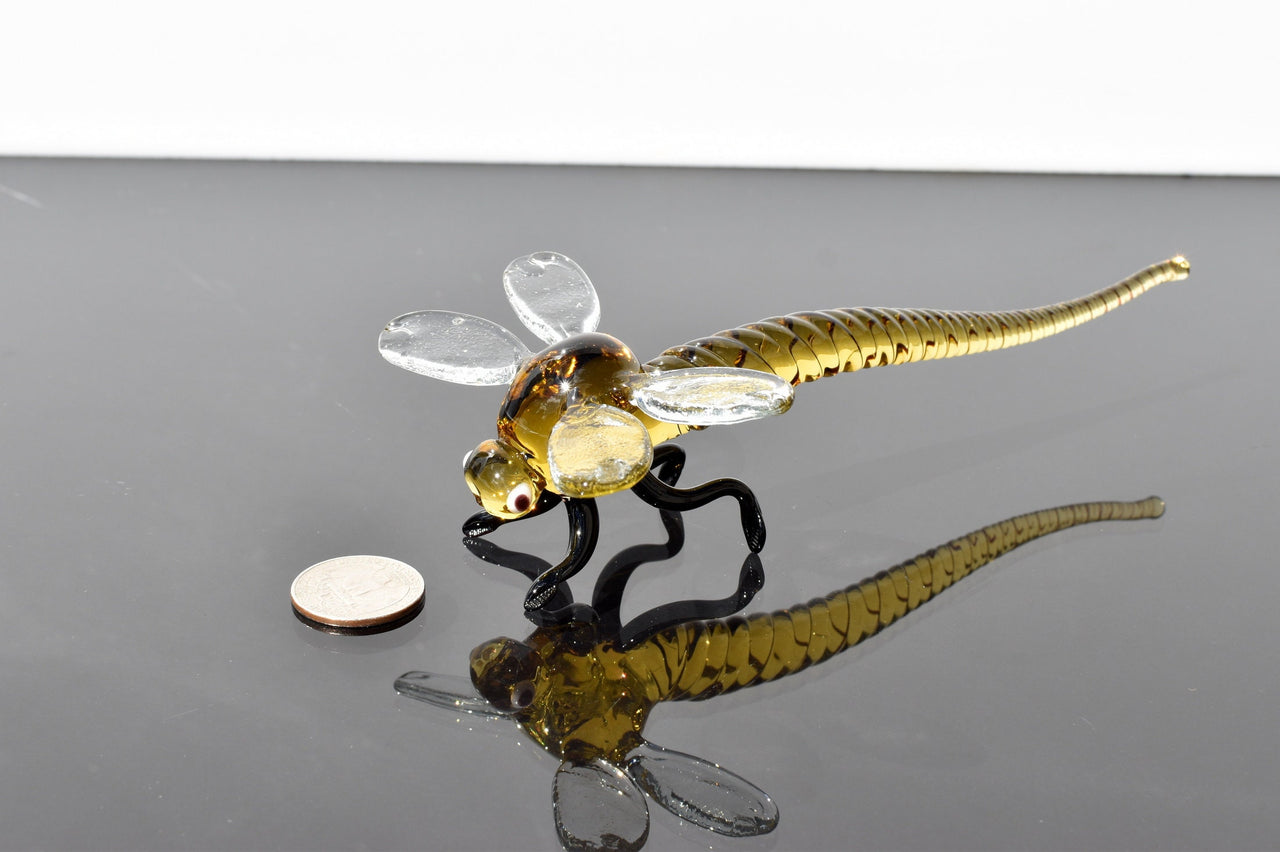 Handmade Amber Glass Dragonfly Figurine: Collectible Art Glass, 6"