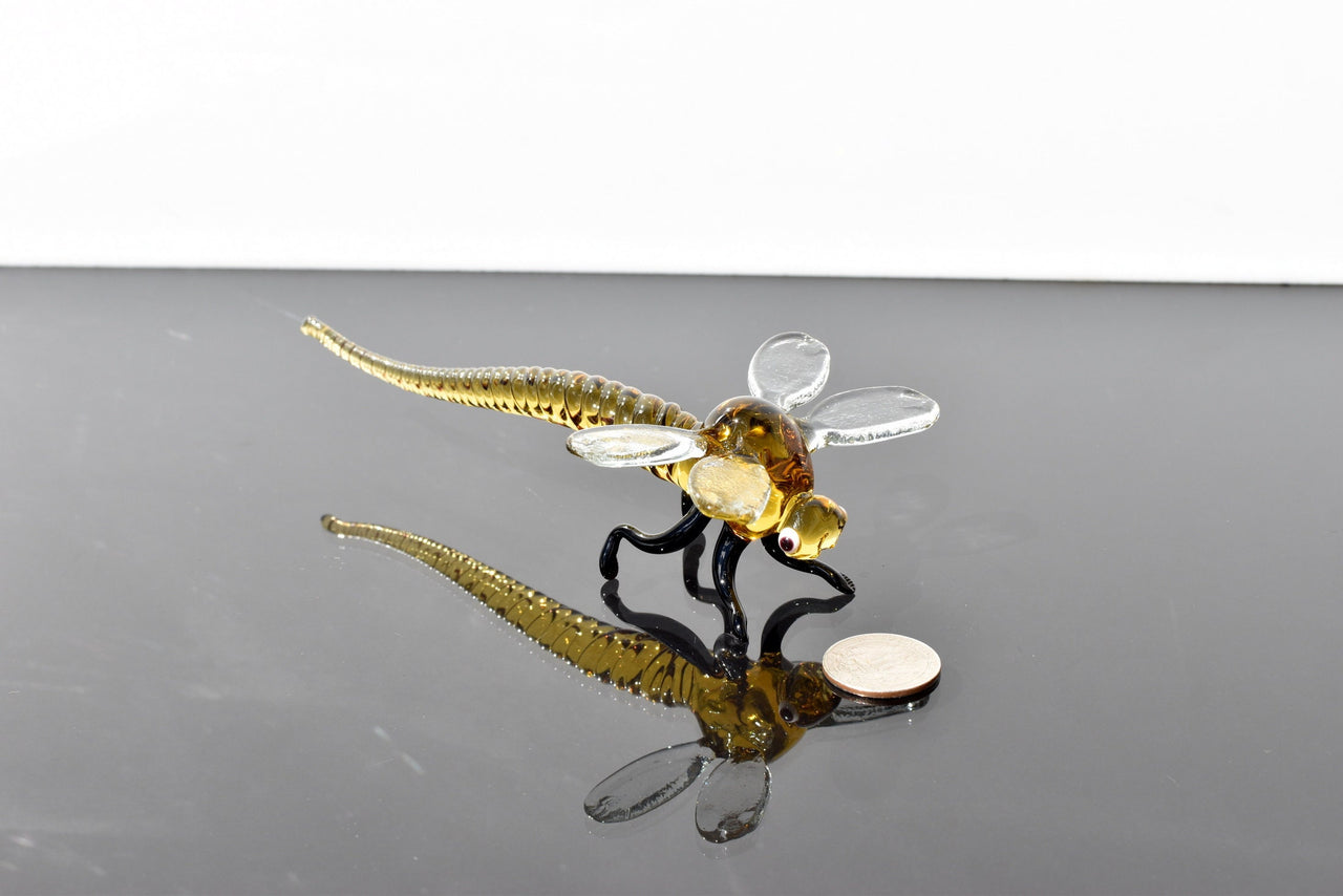 Handmade Amber Glass Dragonfly Figurine: Collectible Art Glass, 6"