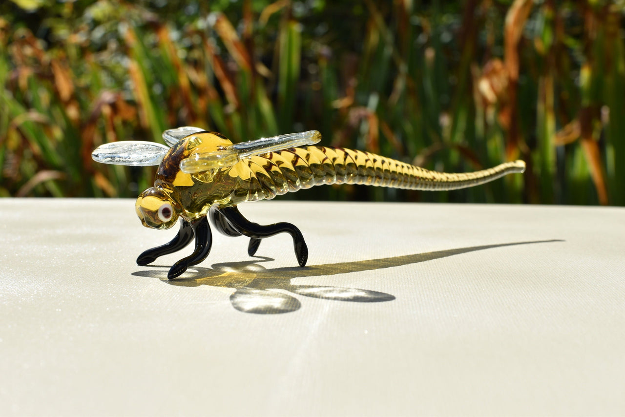 Handmade Amber Glass Dragonfly Figurine: Collectible Art Glass, 6"