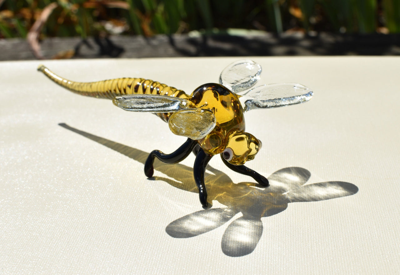 Handmade Amber Glass Dragonfly Figurine: Collectible Art Glass, 6"