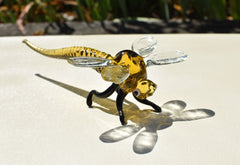 Handmade Amber Glass Dragonfly Figurine: Collectible Art Glass, 6"