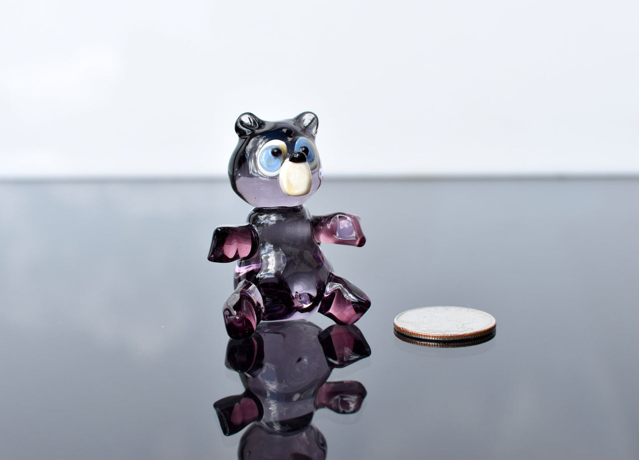 Purple Glass Teddy Bear Figurine: Handmade Flame Worked Sculpture