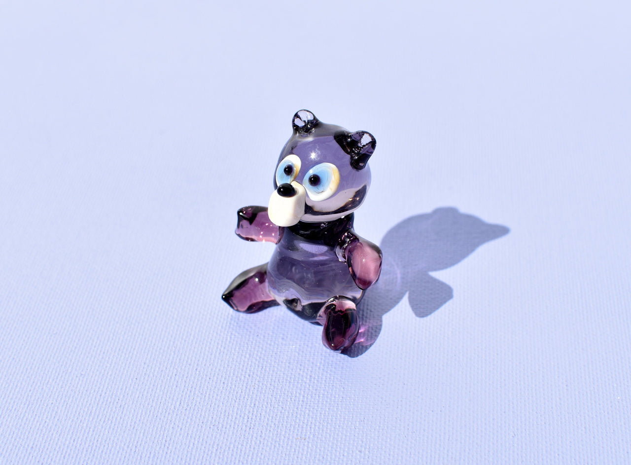 Purple Glass Teddy Bear Figurine: Handmade Flame Worked Sculpture