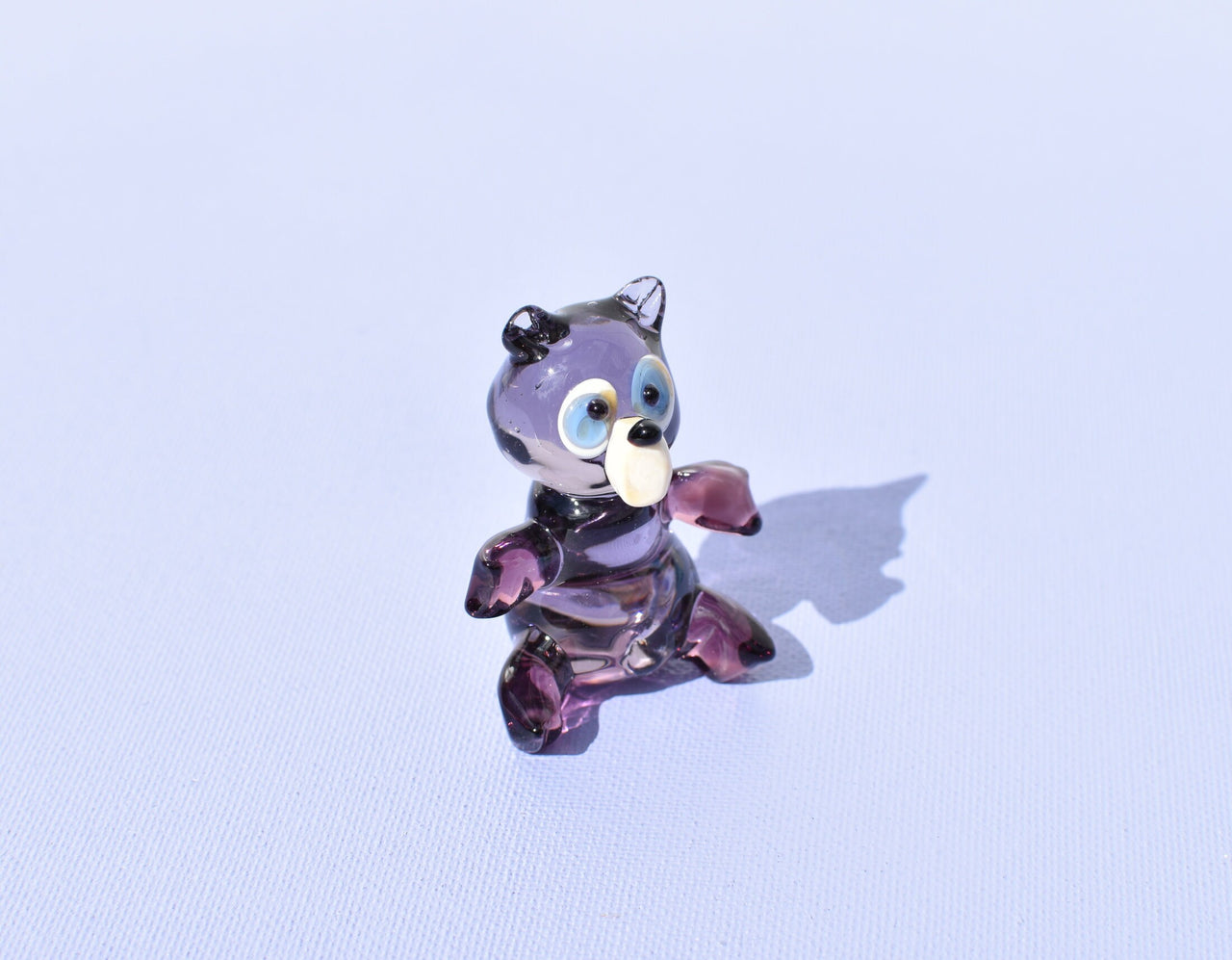 Purple Glass Teddy Bear Figurine: Handmade Flame Worked Sculpture