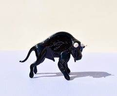 Black Glass Buffalo Figurine: Hand-Blown Art Glass, 3.5 Inch