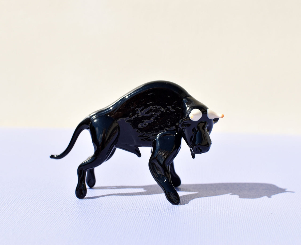 Hand Blown Black Glass Bull, Glass Sculpture, Bull Statue, Bull Sculpture, Glass Paperweight, Glass Animals,