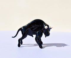 Hand Blown Black Glass Bull, Glass Sculpture, Bull Statue, Bull Sculpture, Glass Paperweight, Glass Animals,