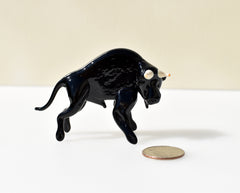 Black Glass Buffalo Figurine: Hand-Blown Art Glass, 3.5 Inch
