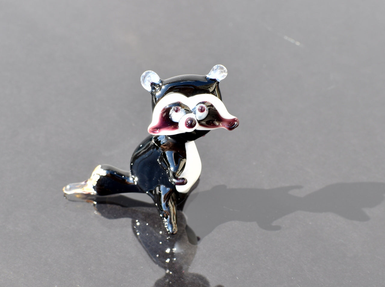Handmade Glass Raccoon Figurine: Whimsical Art Sculpture