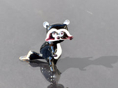 Handmade Glass Raccoon Figurine: Whimsical Art Sculpture