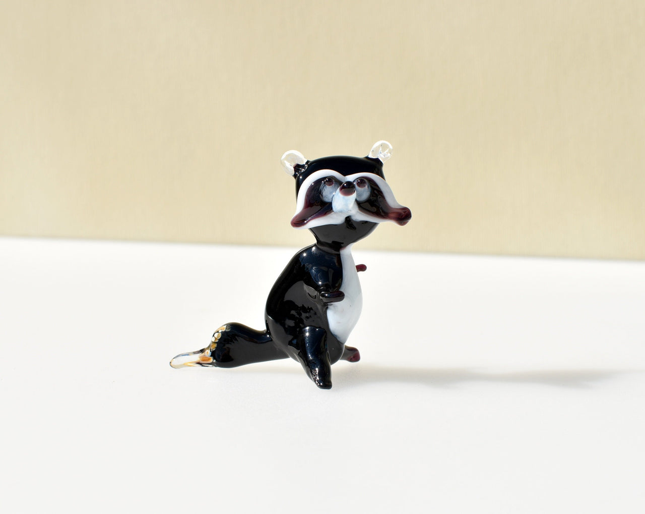 Handmade Glass Raccoon Figurine: Whimsical Art Sculpture