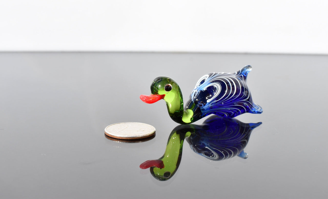 Handmade Glass Mallard Duck Figurine: Whimsical Art Glass Sculpture