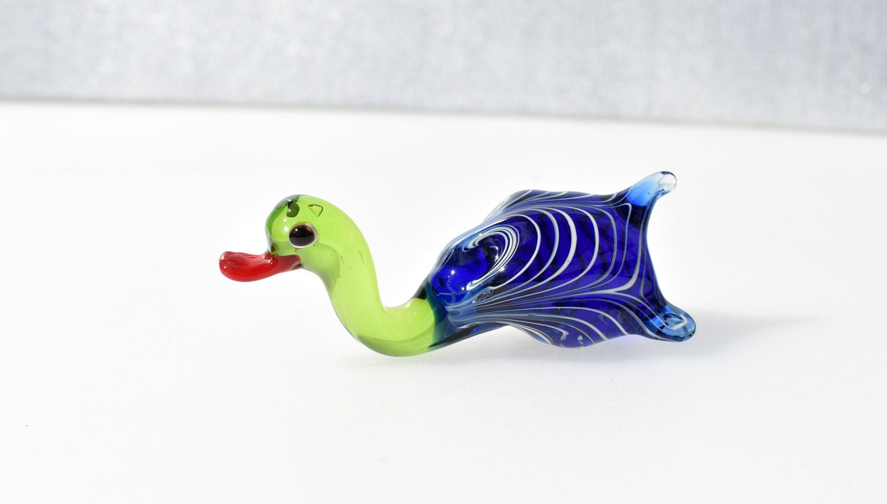 Handmade Glass Mallard Duck Figurine: Whimsical Art Glass Sculpture