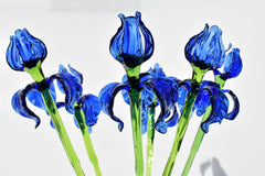 Hand Blown Glass Iris Flowers - Handmade Glass Flowers Long Stem - Murano Style Blue Iris - Glass Flower Bouquet Gift - Unique Gift for Her