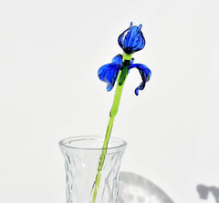 Hand Blown Glass Iris Flowers, Handmade Glass Flowers Long Stem, Murano Style Blue Iris, Glass Flower Bouquet Gift, Mothers Day Gift for Her