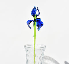 Hand Blown Glass Iris Flowers - Handmade Glass Flowers Long Stem - Murano Style Blue Iris - Glass Flower Bouquet Gift - Unique Gift for Her