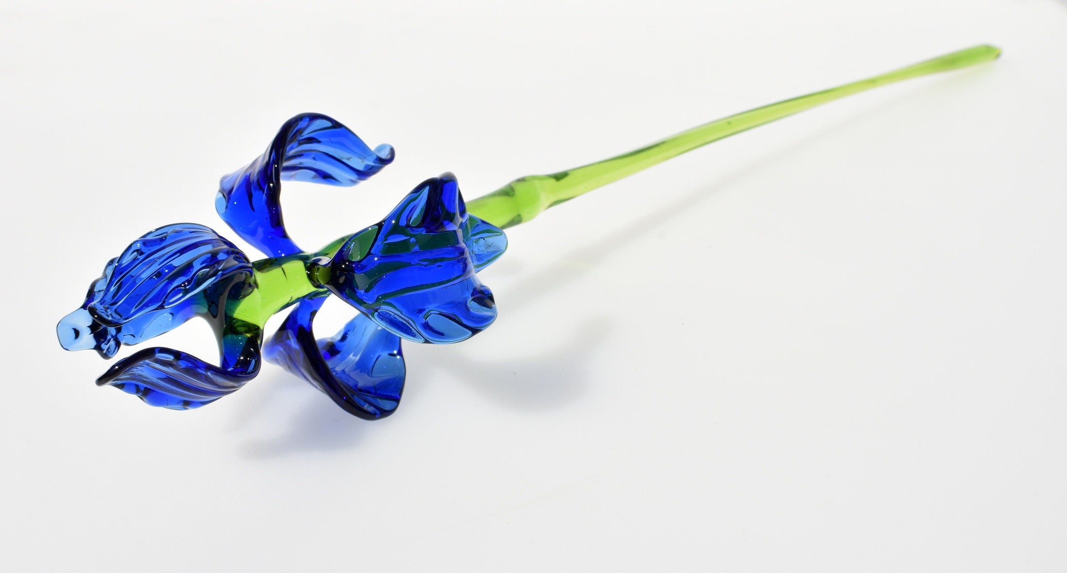 Hand Blown Glass Iris Flowers, Handmade Glass Flowers Long Stem, Murano Style Blue Iris, Glass Flower Bouquet Gift, Mothers Day Gift for Her
