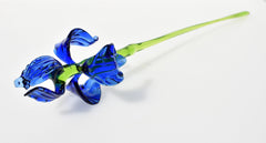 Hand Blown Glass Iris Flowers, Handmade Glass Flowers Long Stem, Murano Style Blue Iris, Glass Flower Bouquet Gift, Mothers Day Gift for Her