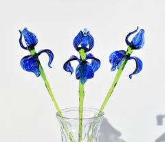 Hand Blown Glass Iris Flowers - Handmade Glass Flowers Long Stem - Murano Style Blue Iris - Glass Flower Bouquet Gift - Unique Gift for Her