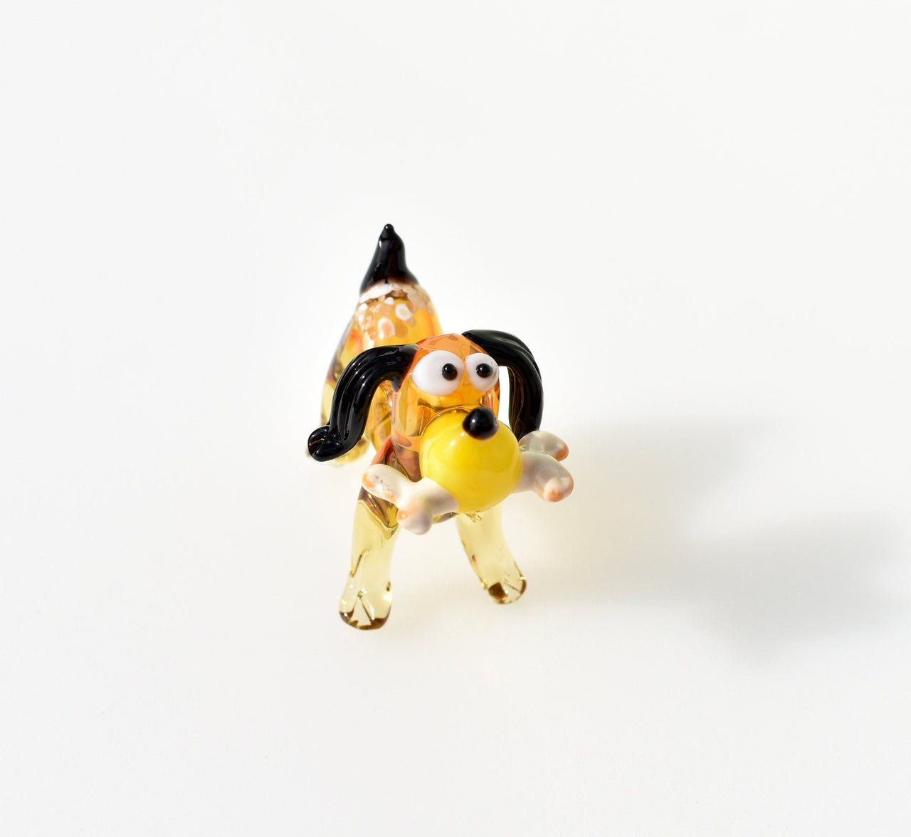 Amber Glass Dog Statue, Beagle Dog Playing Fetch, Dog Figurine, Hound Dog, Dog With Ball, Dog Lover Gift, Amber Glass, Hand Blown Art