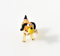 Amber Glass Dog Statue, Beagle Dog Playing Fetch, Dog Figurine, Hound Dog, Dog With Ball, Dog Lover Gift, Amber Glass, Hand Blown Art