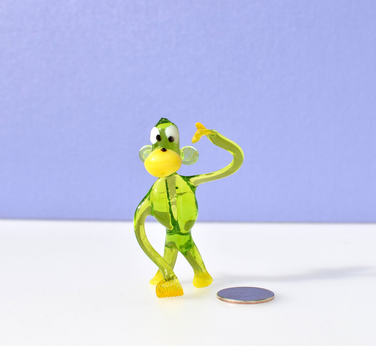 Handmade Glass Monkey Figurine: Whimsical Green Sculpture