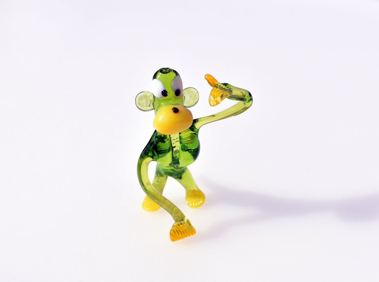 Handmade Glass Monkey Figurine: Whimsical Green Sculpture