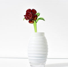 Handmade Red Glass Flower Sculpture: Flame Work Art Glass