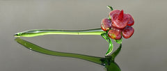 Hand Blown Red Glass Flower Sculpture: Flame Work Art Glass