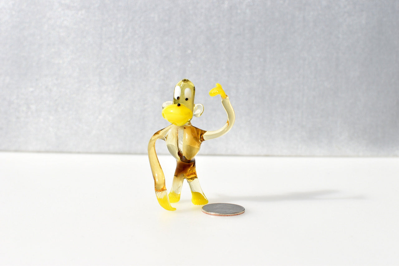 Handmade Transparent Glass Monkey Figurine: Whimsical Art Glass Sculpture