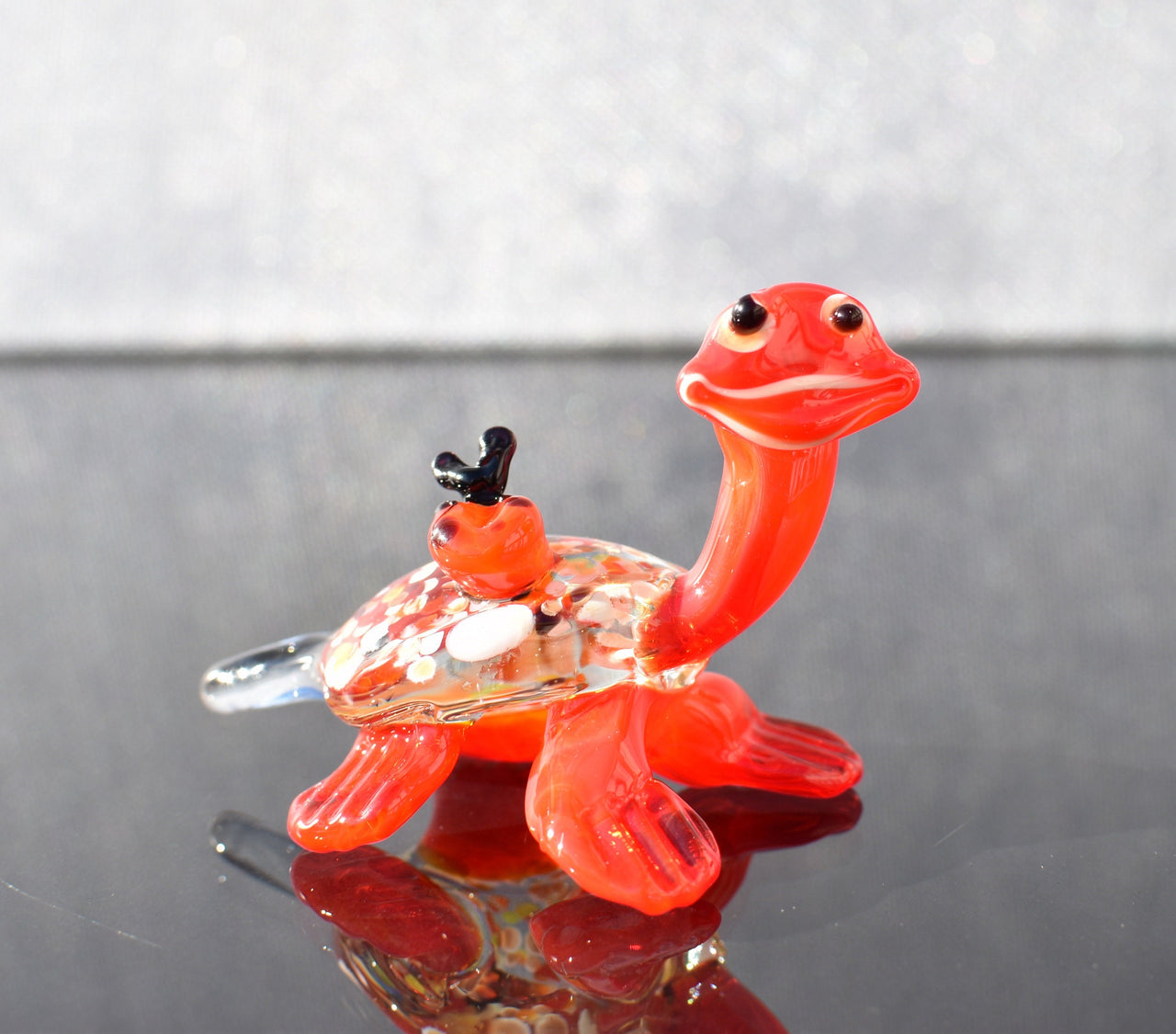 Sea Turtle Gifts, Glass Turtle with Ladybug, Good Luck Gift, Coastal Decor, Blown Glass Animals, Turtle Figurine, Ocean Art, Ladybug Gift