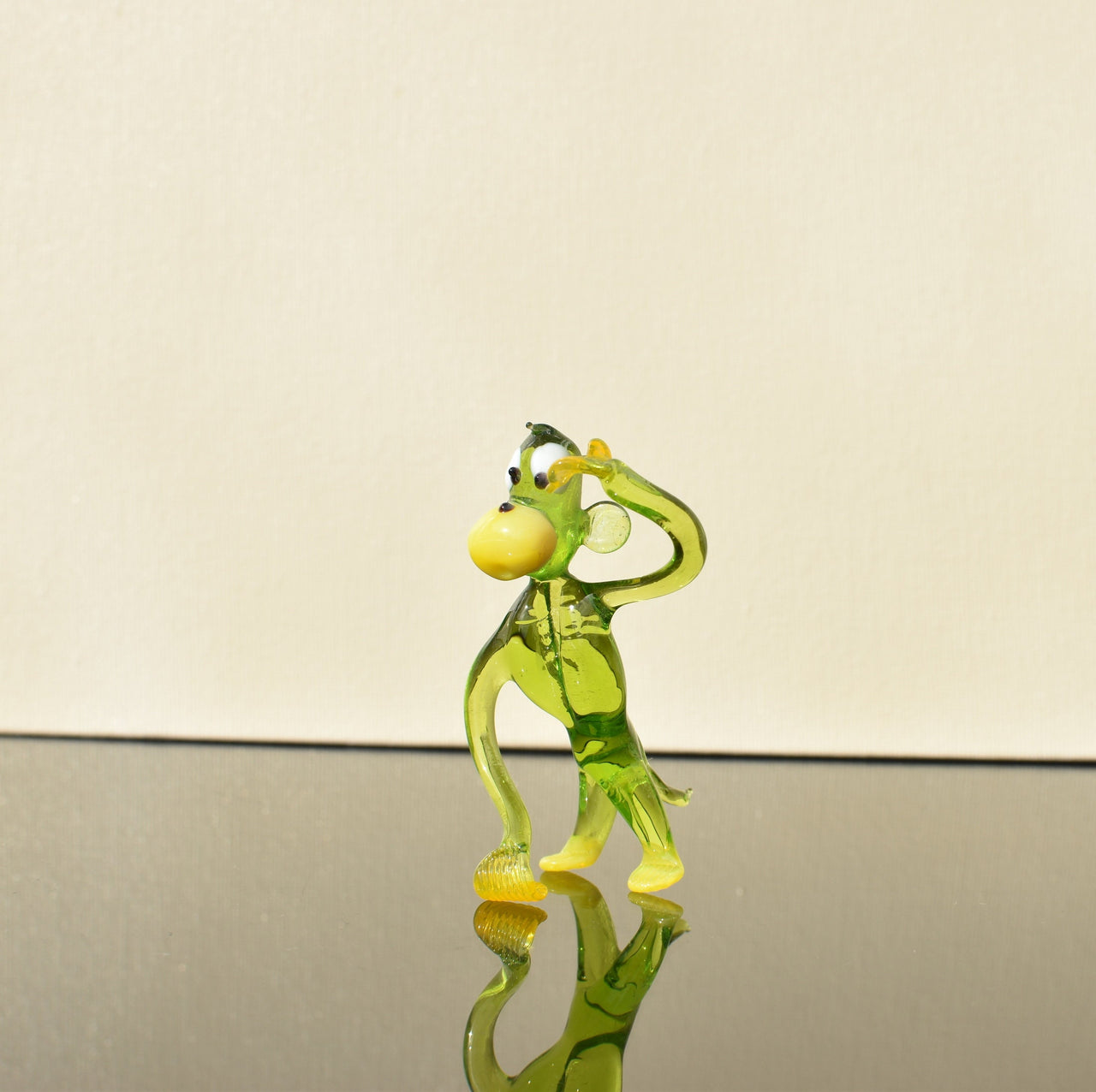 Handmade Glass Monkey Figurine: Whimsical Green Sculpture
