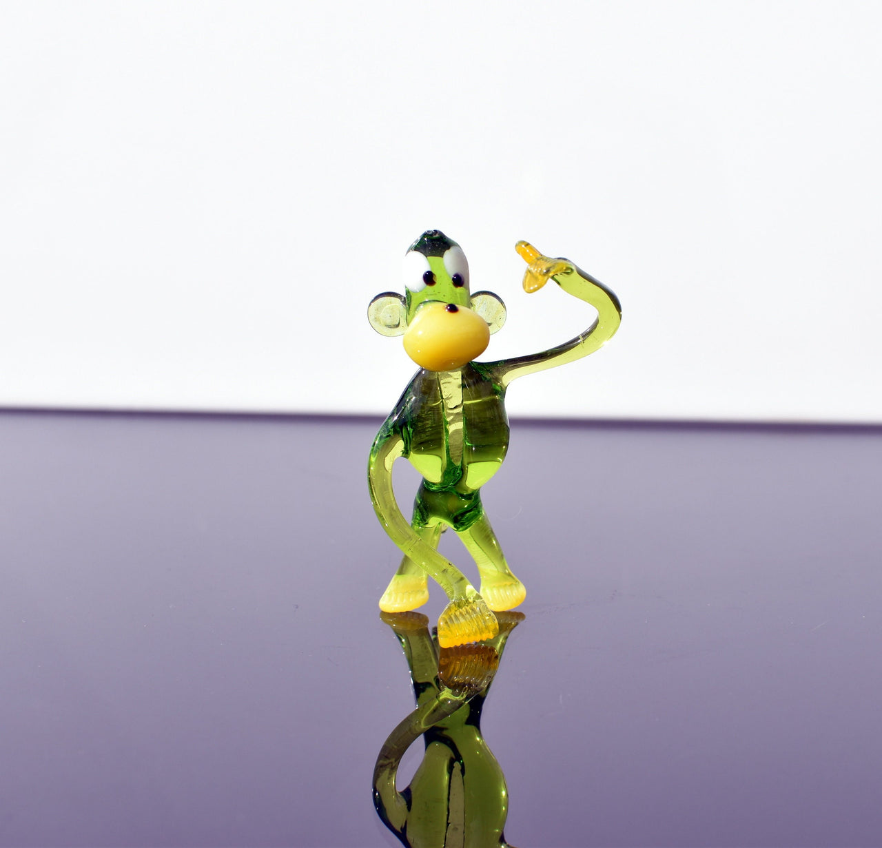 Handmade Glass Monkey Figurine: Whimsical Green Sculpture