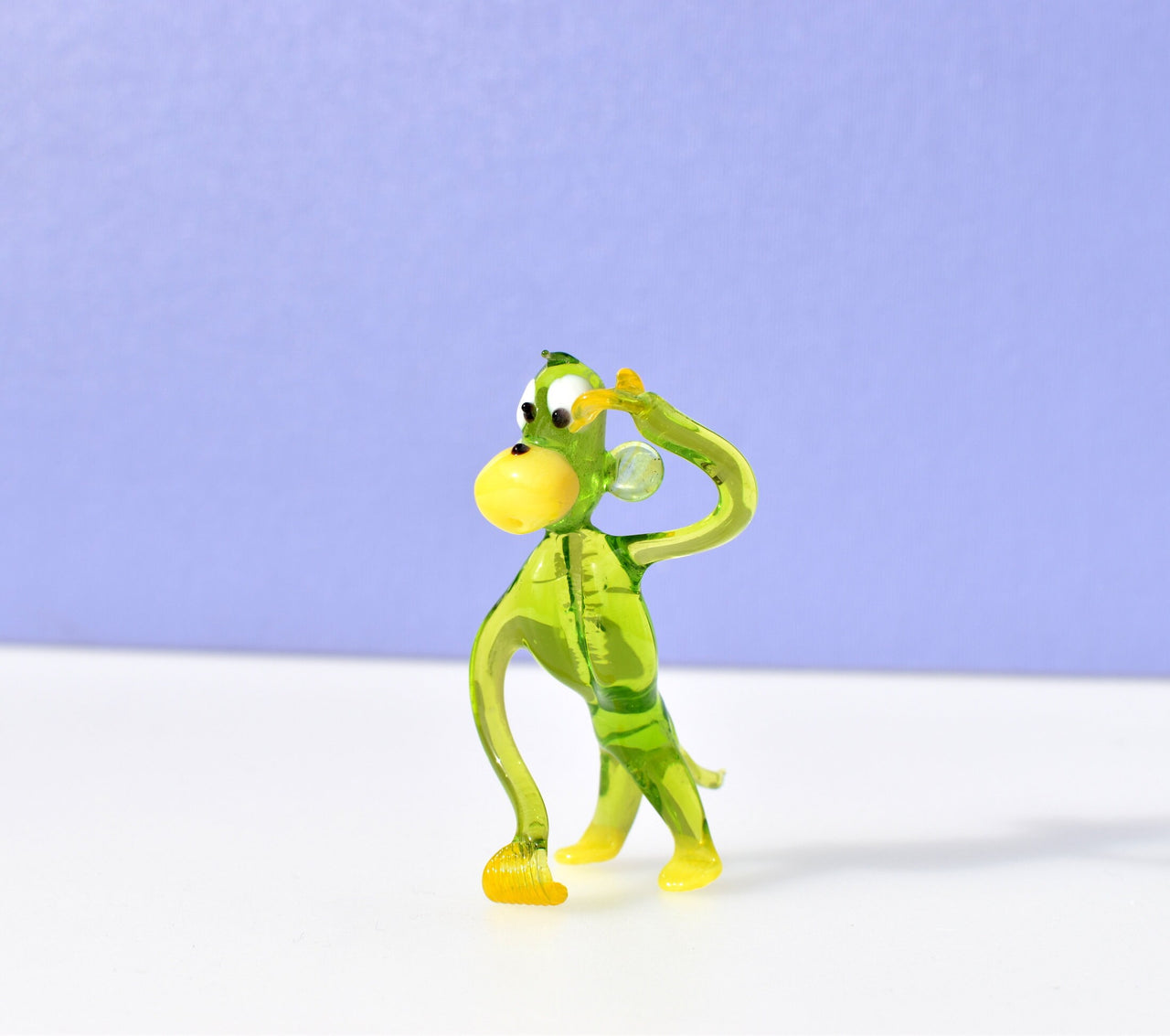 Handmade Glass Monkey Figurine: Whimsical Green Sculpture