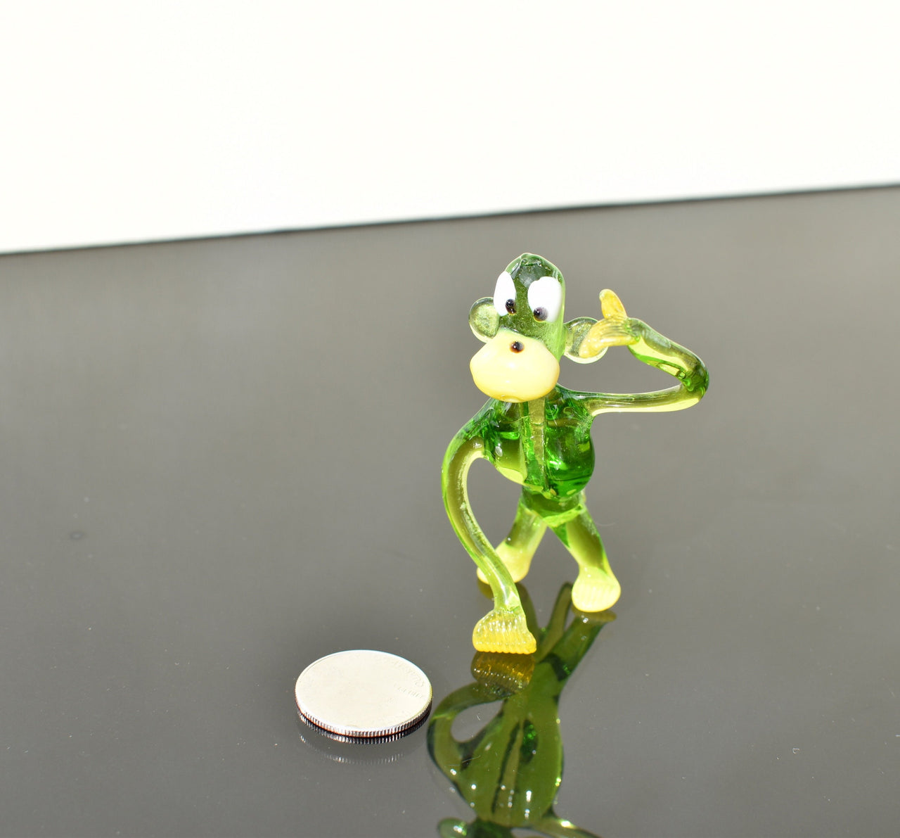 Handmade Glass Monkey Figurine: Whimsical Green Sculpture