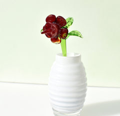 Handmade Red Glass Flower Sculpture: Flame Work Art Glass