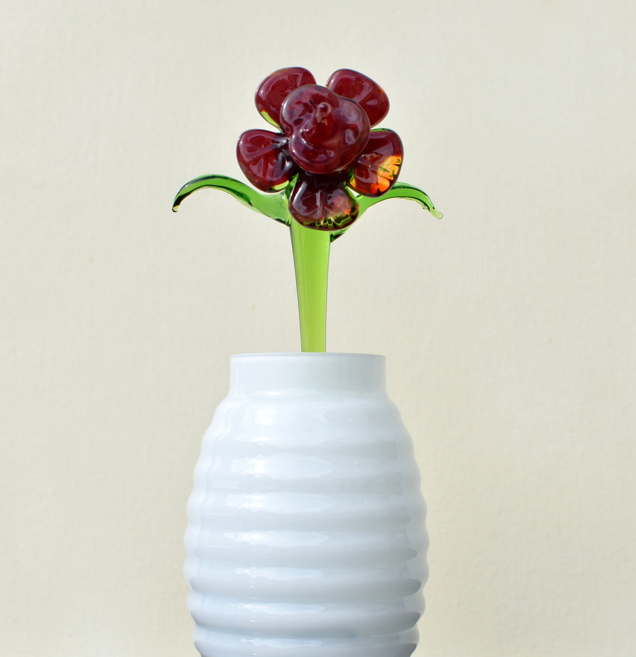 Hand Blown Red Glass Flower Sculpture: Flame Work Art Glass